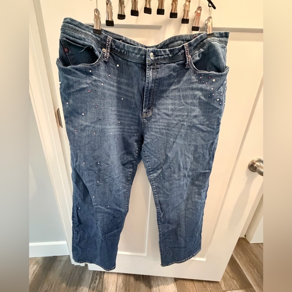Seven7 Denim Rhinestone Embellished Jeans Women’s Size 24 Stretch Blue Plus Size